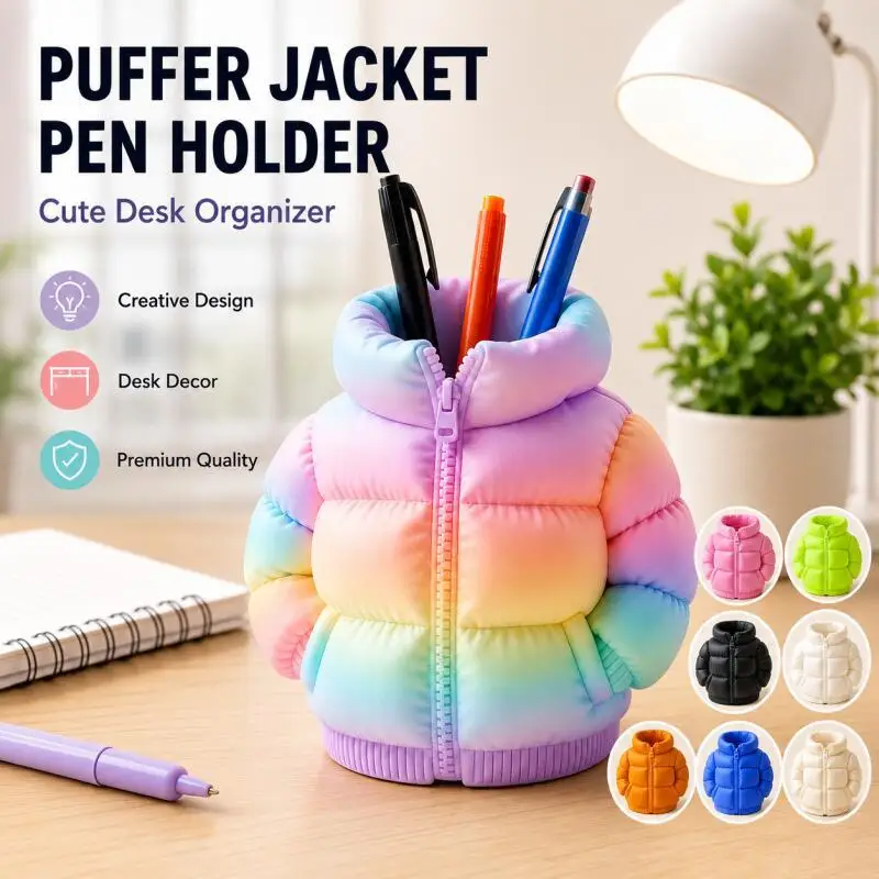 Mini 3D-Gedruckter Puffer-Jacken-Stifthalter, Niedlicher Schreibtisch-Organizer für Stifte, Bleistifte & Bürodekoration