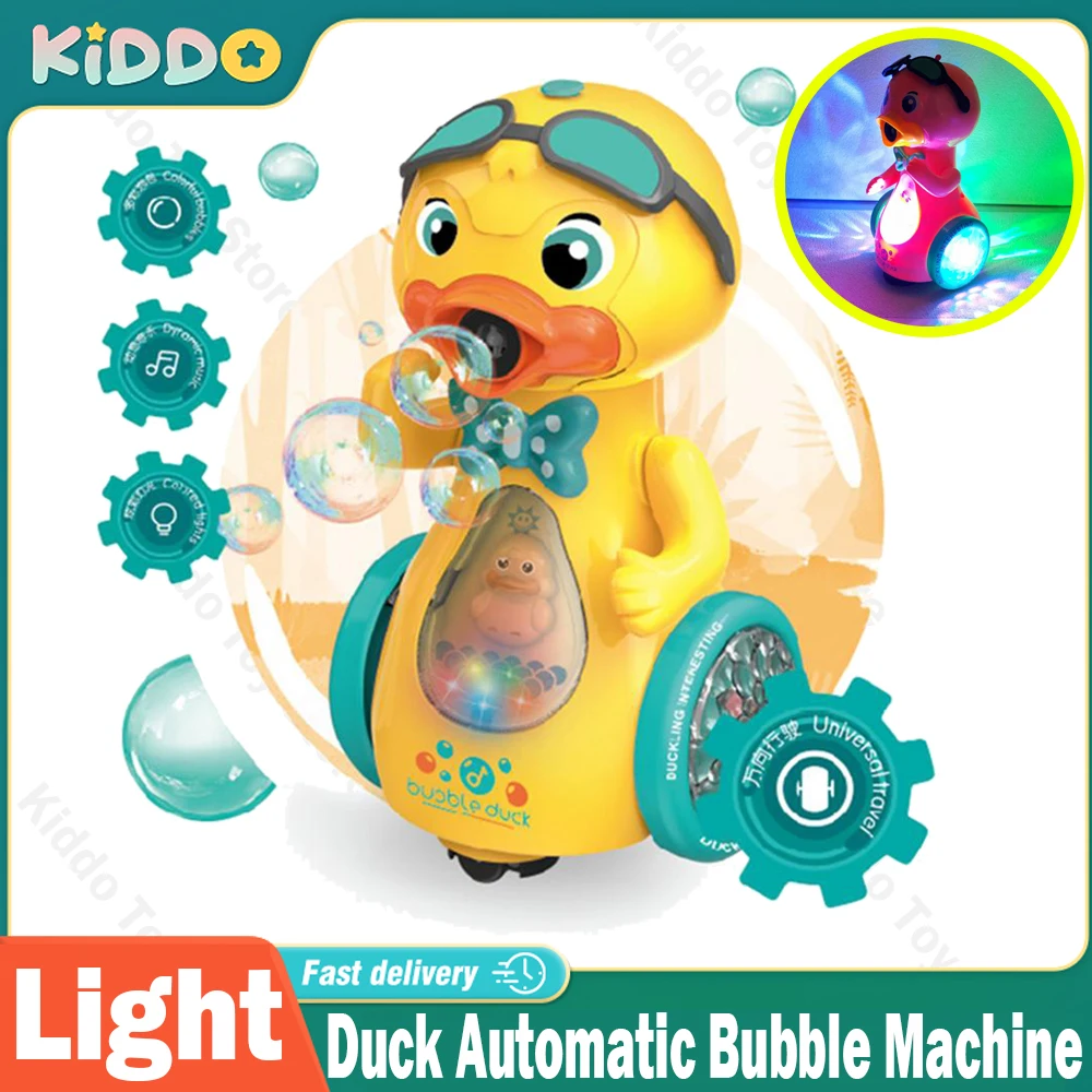 Duck Bubble Machine Automatic Soap Bubbles Blower with Light Sound Cute Yellow for Kids Toy Baby Magic Summer Children Gifts