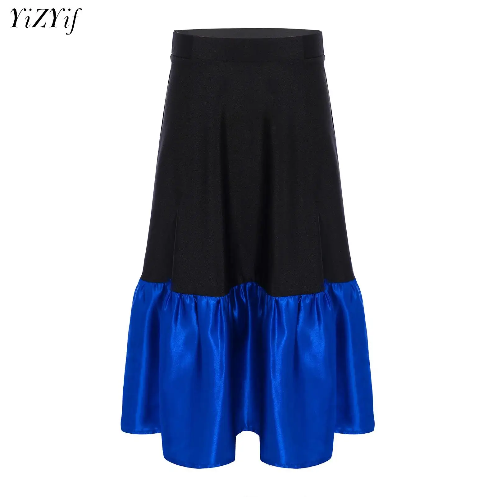 

Kids Girls Flamenco Dance Performance Costume Color Block Ruffle Hem Skirt Carnival Party Ballroom Modern Dance Festival Clothes