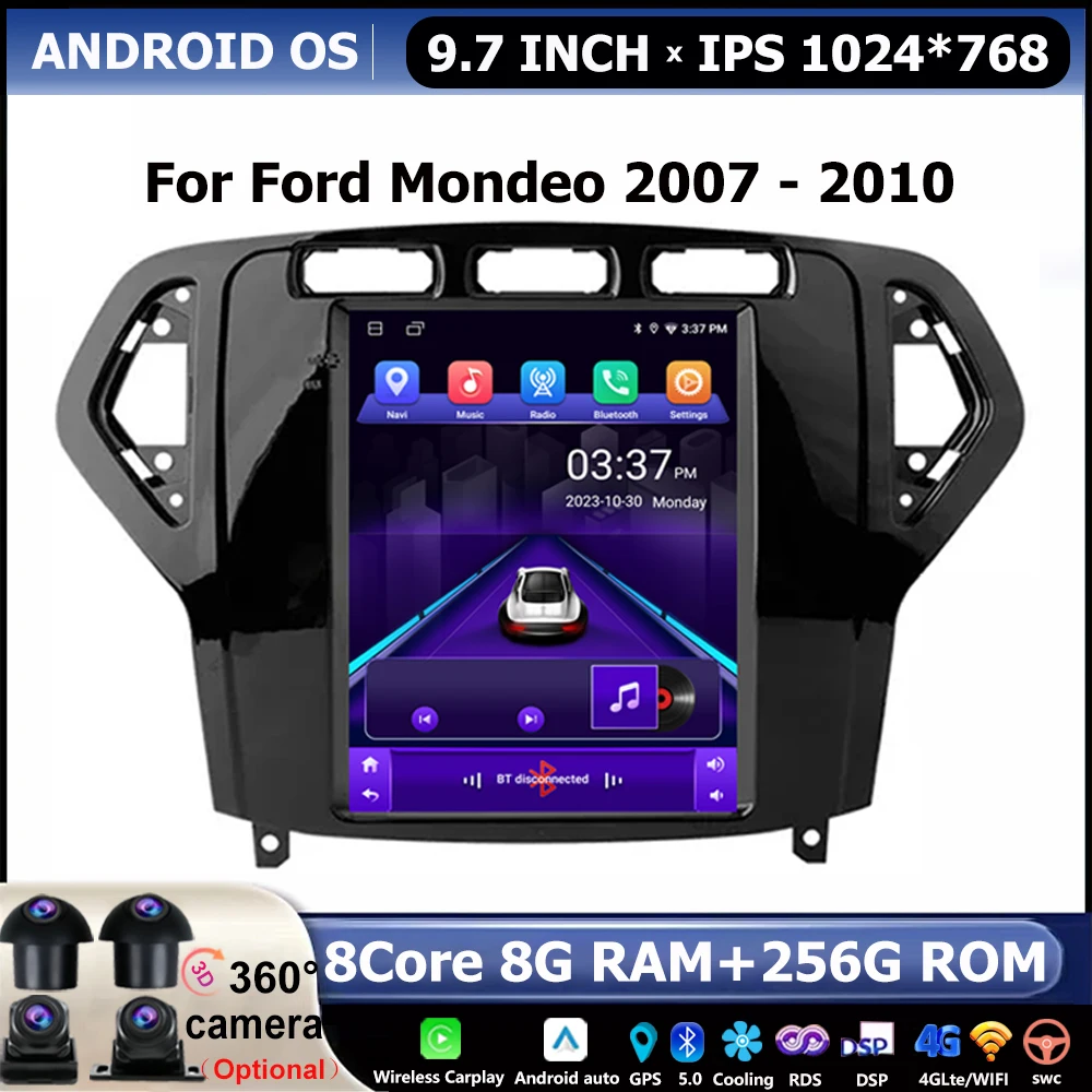 Android Car Radio 4G Multimedia Video Player 9.7 inch For Ford Mondeo 2007 - 2010 GPS Navigation Wireless Carplay Auto WIFI 4G