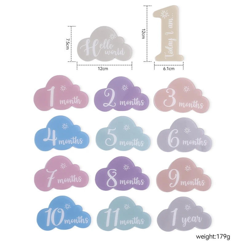 1Set Baby Acrylic Number Milestone Card For Newborn Cute Cloud Shape Photography Props Accessories Month Cards Sticker Baby Gift