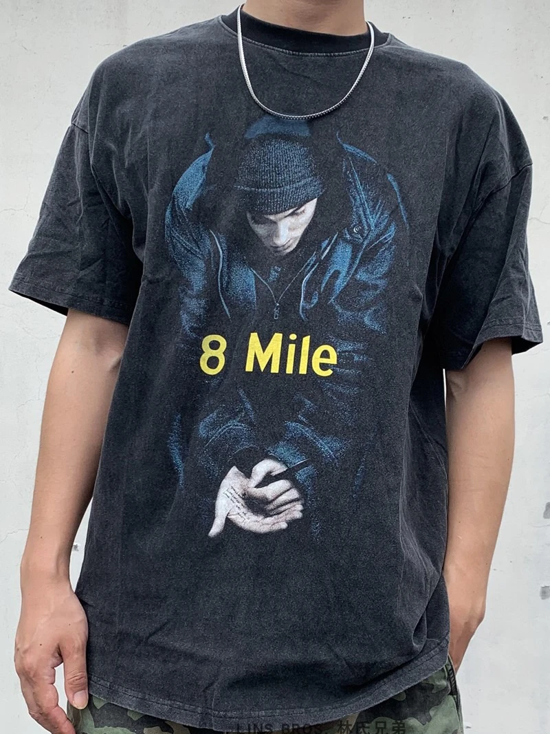 

Винтажная хлопковая футболка Eminem 8 Miles с поясом, брендовая повседневная удобная дышащая футболка в стиле ретро Sle Am