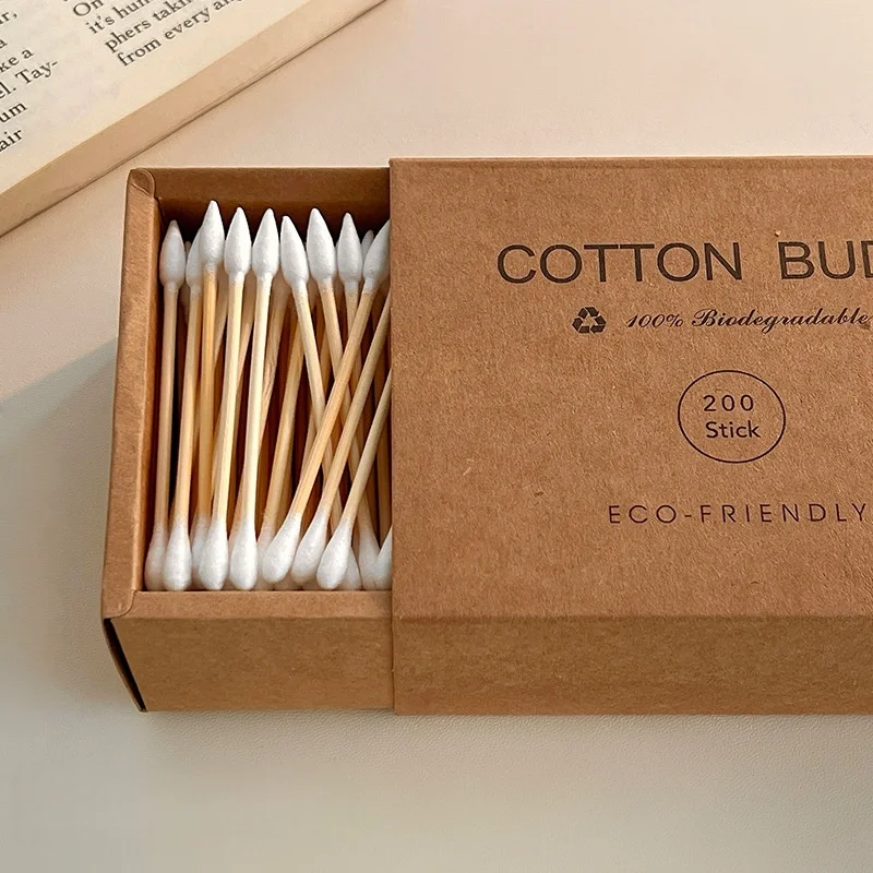 200 Stück Bambus-Wattestäbchen mit Doppelkopf, Bunte Öko-Freundliche Biologisch Abbaubare Holzstäbchen für Ohrenreinigung und Make-up – Detail 8