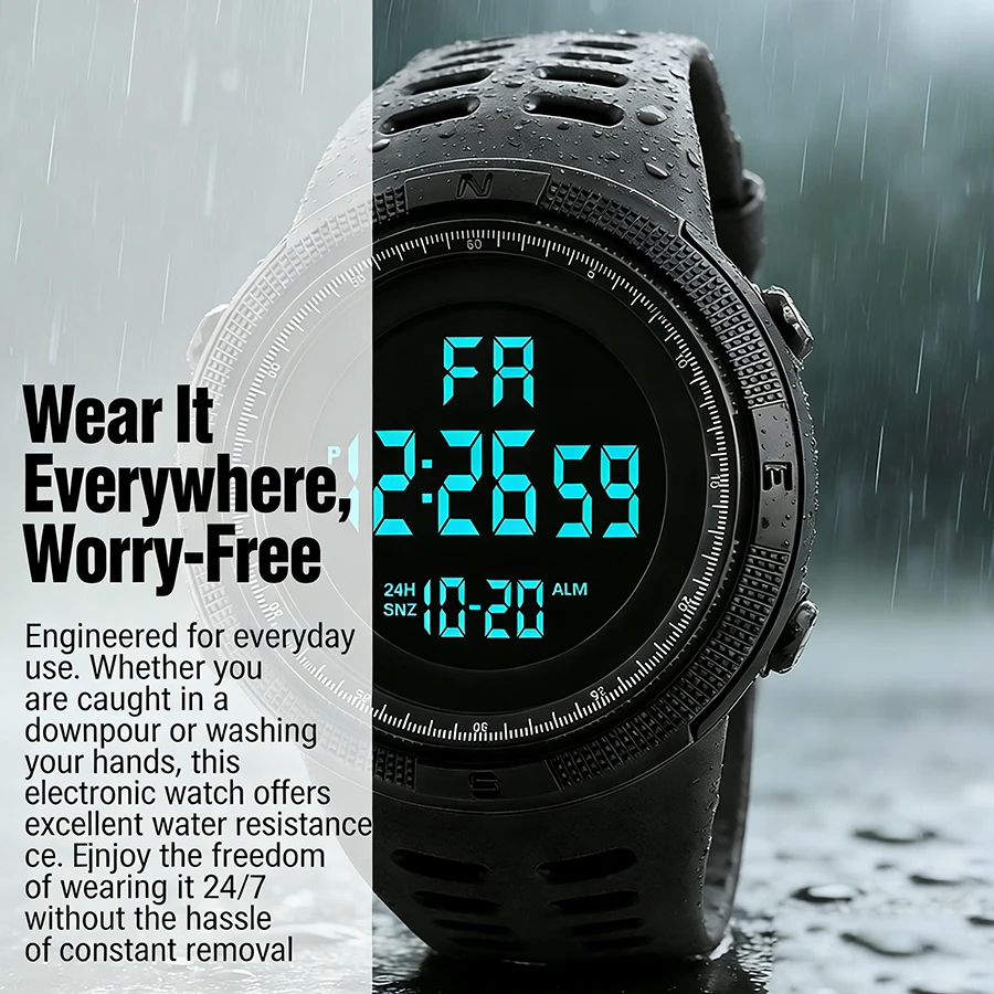 Men's Watch Sports Digital Watches for Man Big Dial Luminous Waterproof Alarm Clock Multifunction Military Electronic Wristwatch image 4