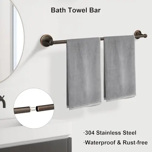 

4-Piece Oil-Rubbed Bronze Bathroom Accessory Collection: 24″ Towel Bar, Ring, Toilet Paper Holder, And Robe Hook