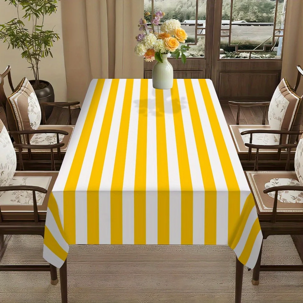 One yellow and white striped tablecloth with a bright pattern of yellow and white stripes