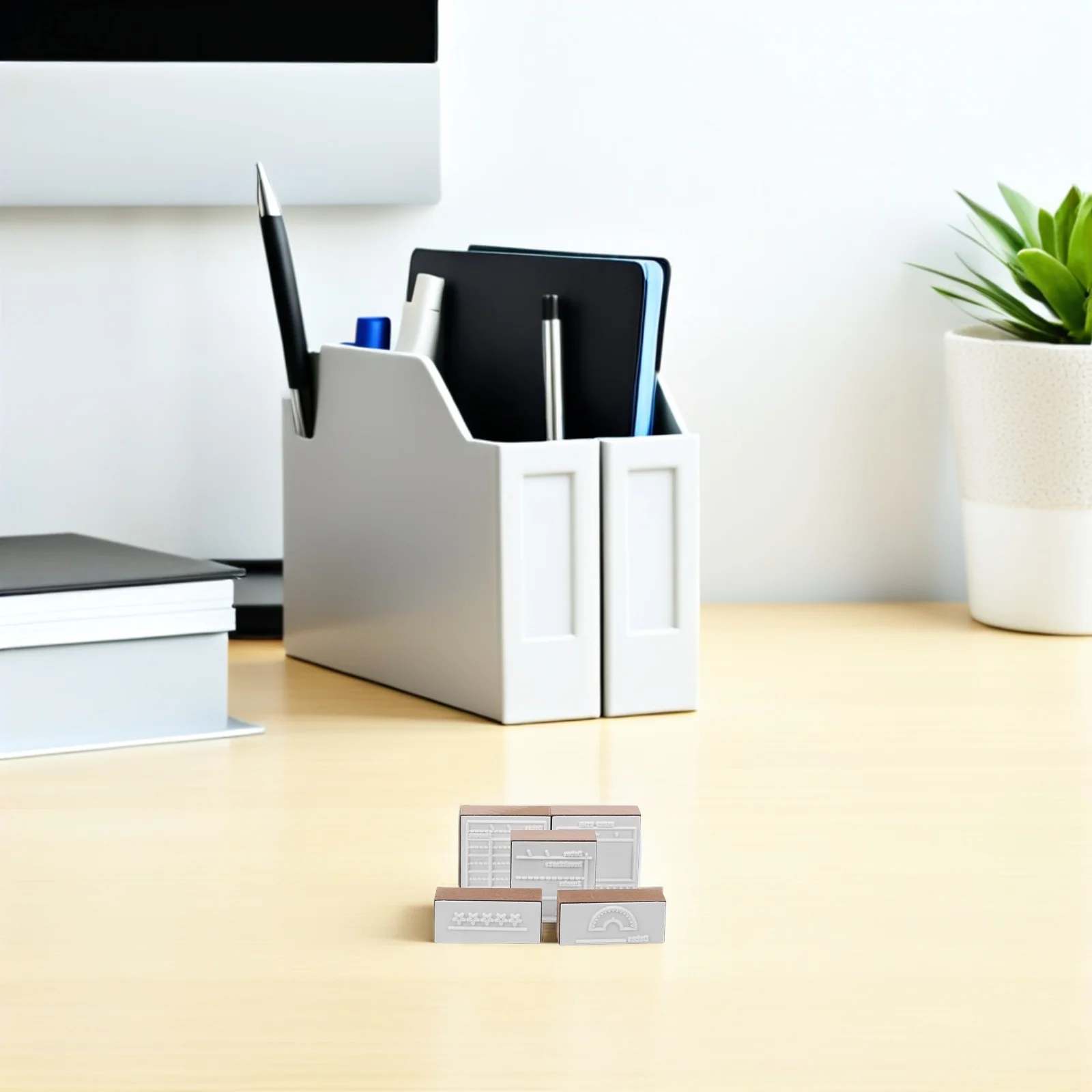 

5Pcs Handmade Journal Stamps Set Rubber Mdf Craft Stencils for Daily Routine Organizer Financial Weight Management Sleep Habit