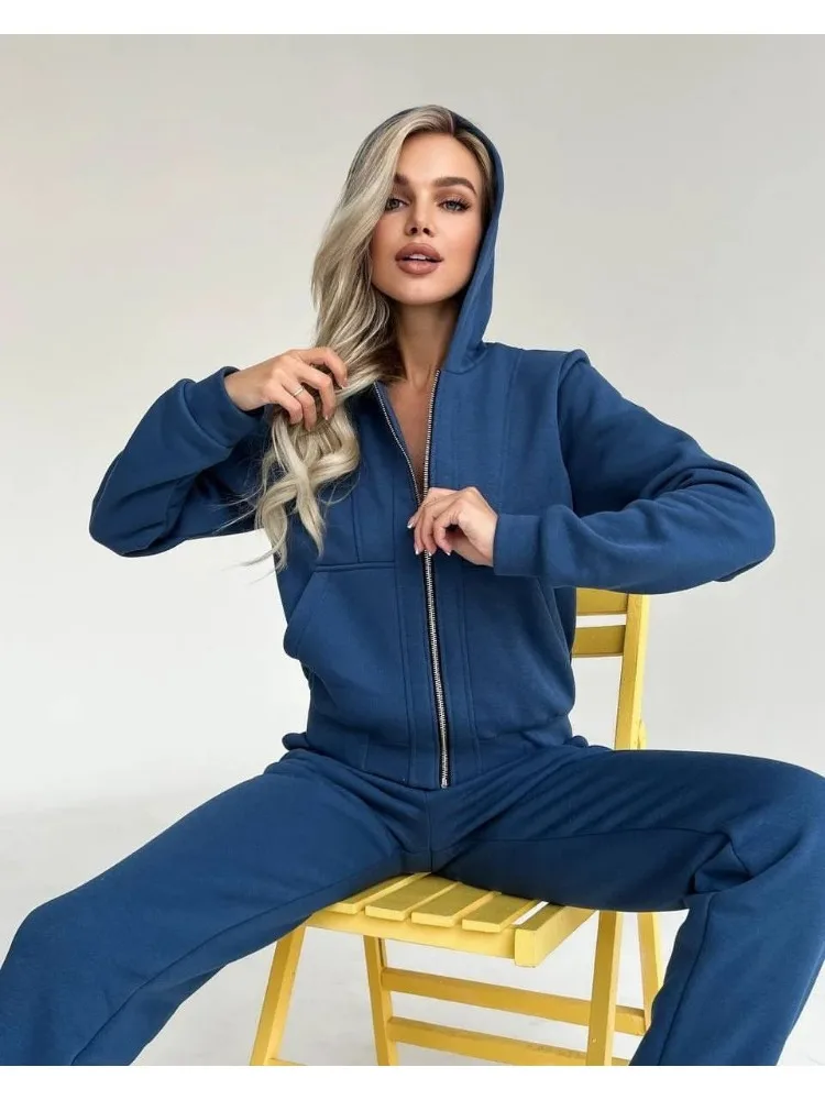 

Sport Women Long Pant Set Zipper Sweatshirt Hooded Long Sleeve Pants Two-piece Set Y2k Streetwear Sportswear Autumn Winter Suit