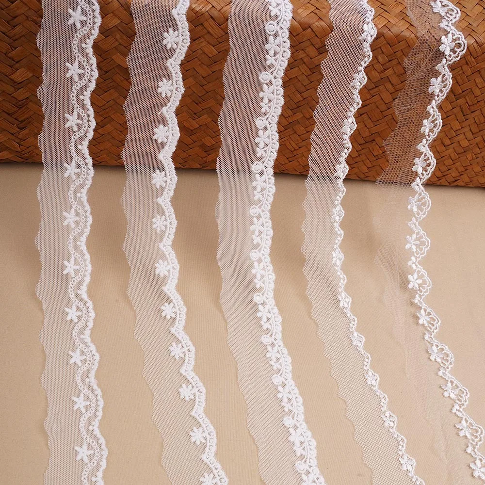 Fil de coton brodé papillon, 15 Yards, fil de filet, fleurs, points, dentelle creuse, ruban blanc cassé, accessoires faits à la main, accès fait à la main