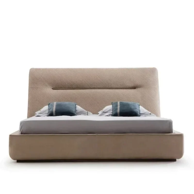 

Leather Woven Bedroom Light Luxury Stainless Steel Bottom Frame Bed 1.8 Meters Wedding Bed