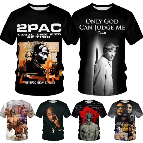 2Pac Hip Hop Short Sleeve T-shirt 3D Printed Casual Round Neck Top Men's Summer Sports Shirt Streetwear Men Clothing Harajuku
