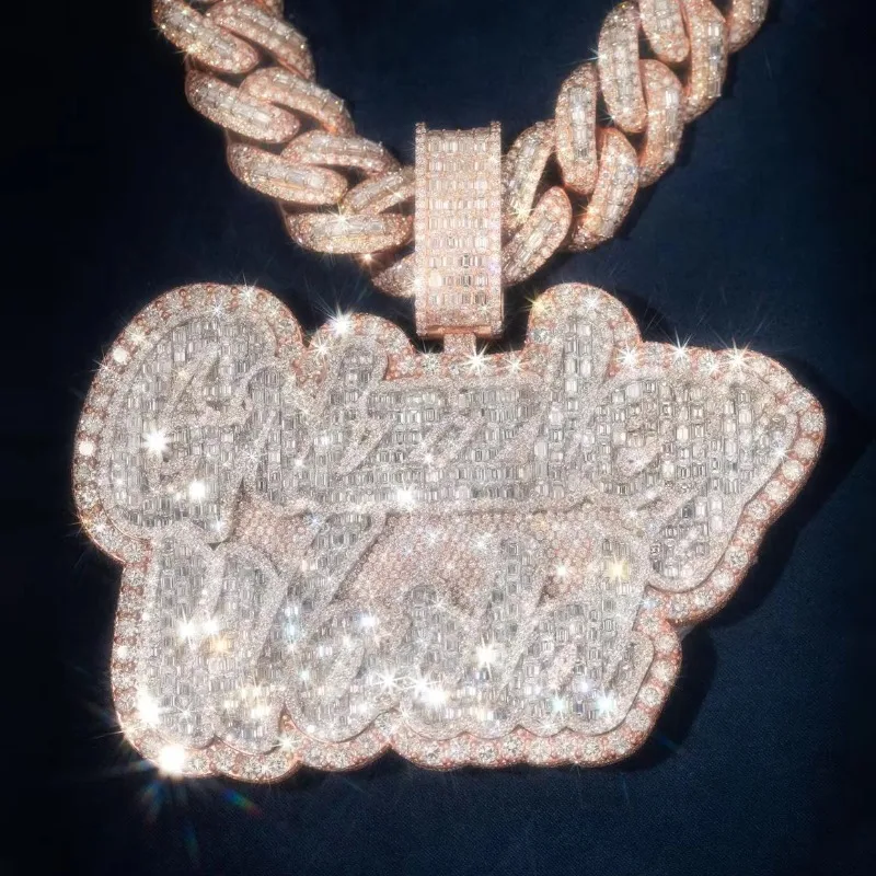 

Pass Diamond Tester Custom Vvs Moissanite Name Letter Pendant Men HopHop 925 Silver Iced Out Diamond Link Chain Pendant Jewelry