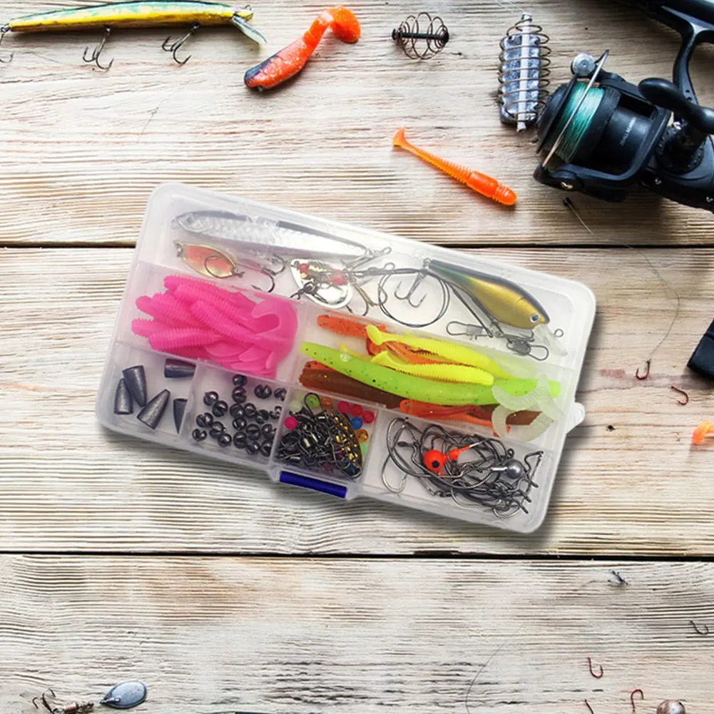 

Набор рыболовных приманок из 115 предметов: мягкие и твердые приманки, аксессуары для рыбалки, подарки для мужчин