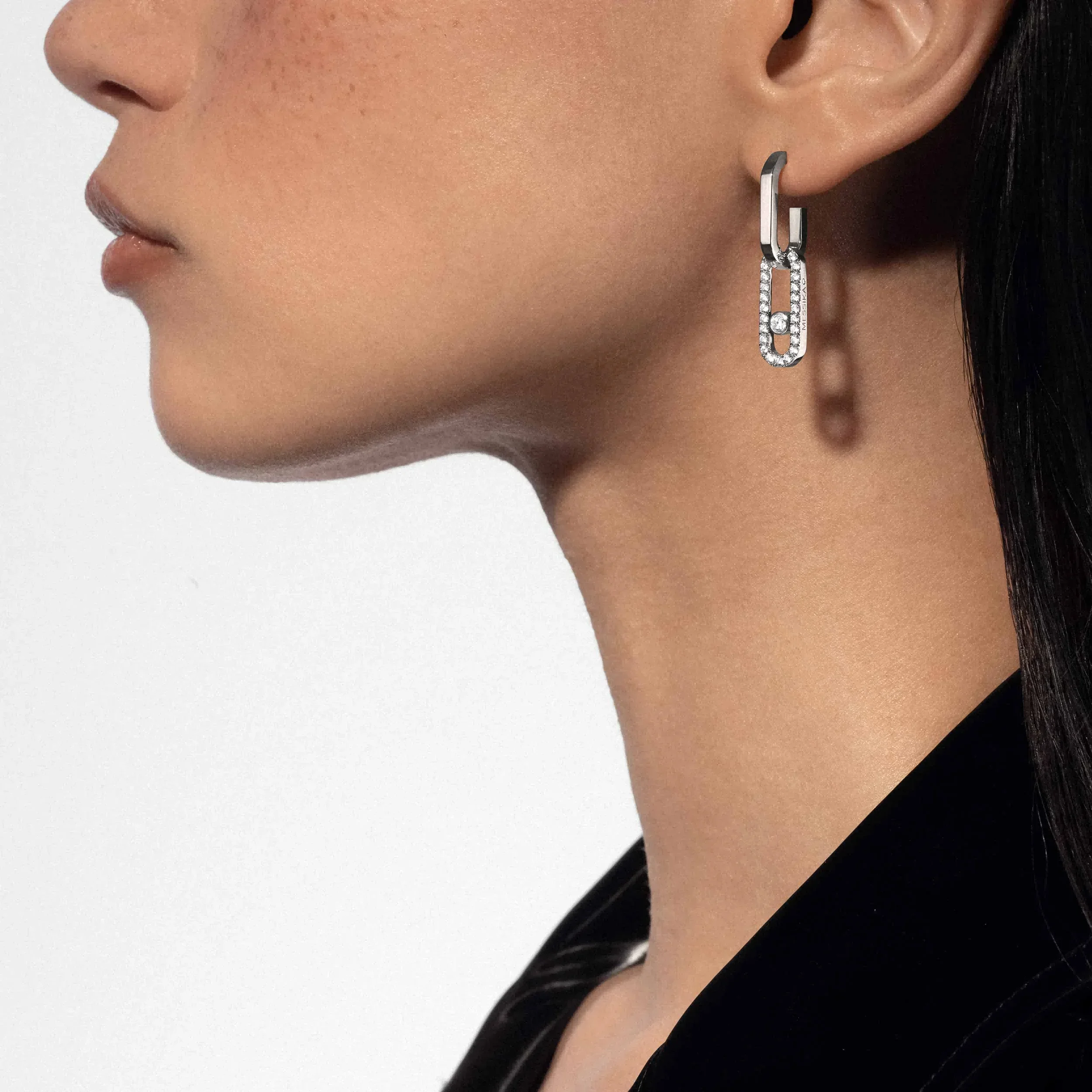 S925 single inlaid MESSIKA, exquisite light luxury oval teardrop earrings. Classic style, slidable