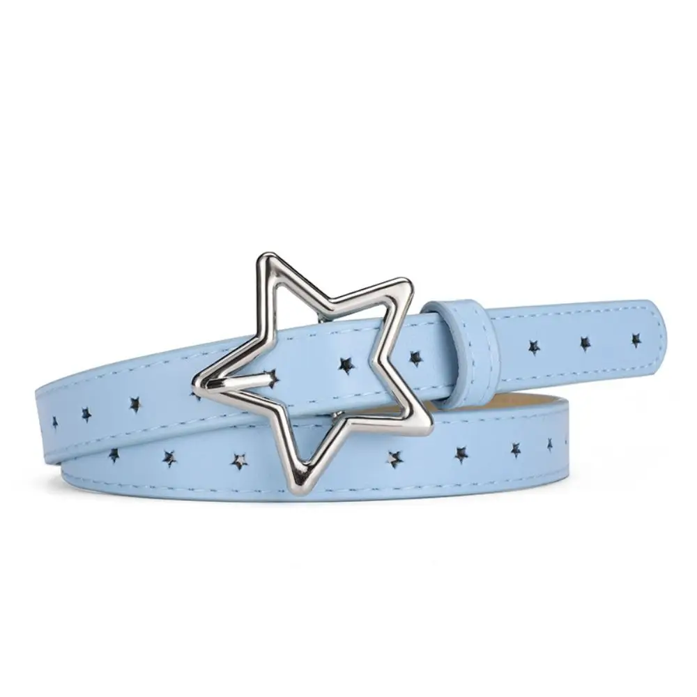 Punk Heart Five-point Star Waistband Adjustable Metal Buckle Star Belt Thin PU Leather Women Waist Belt Women