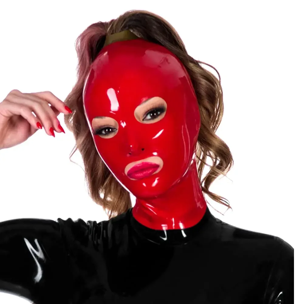 

Red Latex Head Cover Mask with Hair Hole(no wig),Latex Face Hood,Rubber HeadMask Party Mask for Cosplay Clubwear