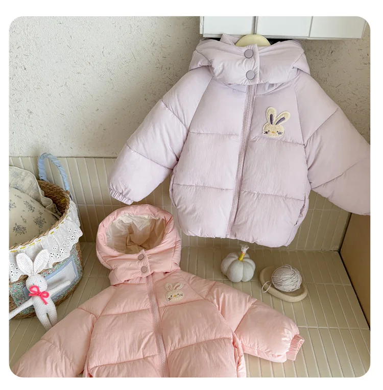 Kleinkind Mädchen Kapuzen-Steppjacke 2026 Herbst Winter Baby Kinder Niedliche Hasen-Handtuch-Stickerei Reißverschluss Warme Dicke Oberbekleidung – Detail 5
