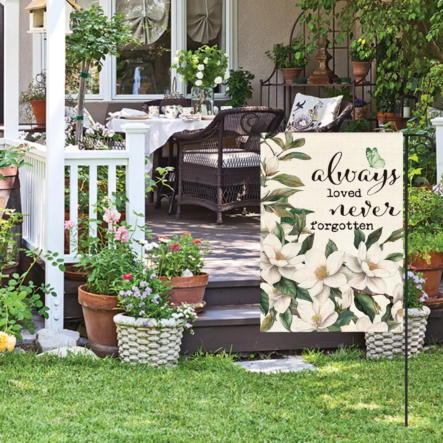 علم حديقة تذكارية من AVOIN colorlife Always Loved Never Forgotten مقاس 12 × 18 بوصة مزدوج الجوانب من الخارج، ساحة ماغنوليا الخارجية Dec ZZJ #4