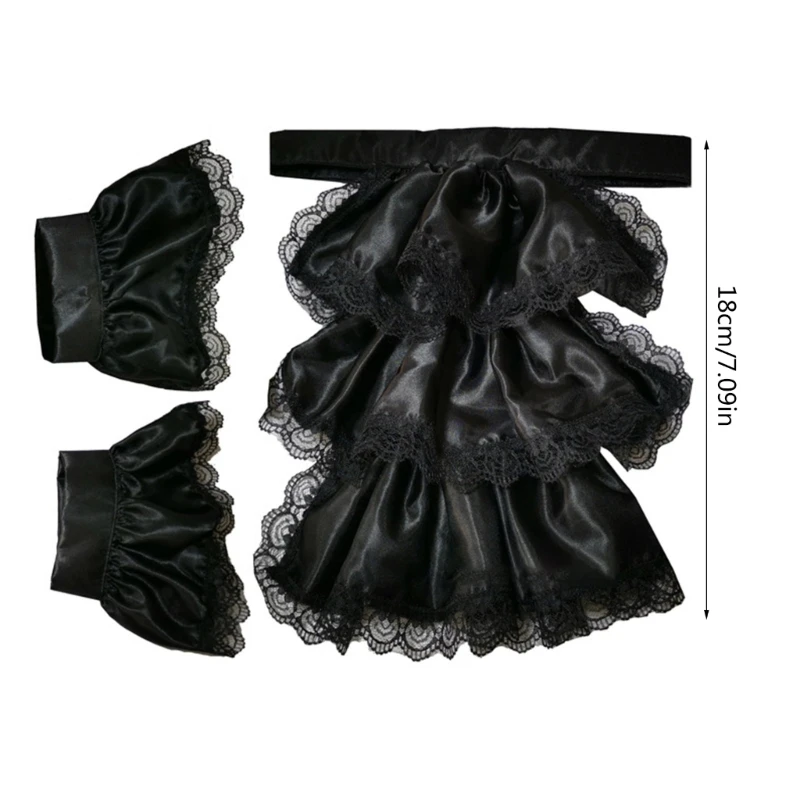 Volwassen kind afneembare gegolfde satijnen jabot en manchetten set vintage Victoriaanse faux kraag Steampunk cosplay kostuum