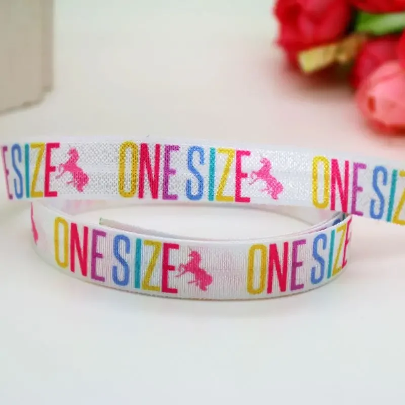 DHK 5/8'' 5yards Fold Elastic FOE LuLaRoe unicorn horse printed headband headwear hairband diy decoration OEM Wholesale E489