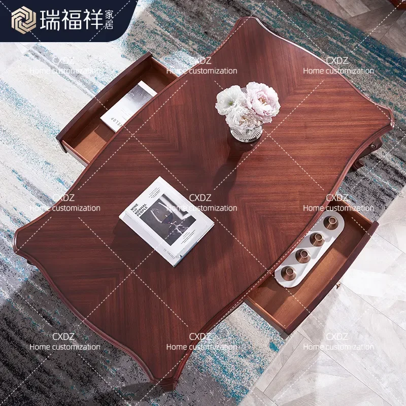 American Beech Solid Wood Coffee Table European Style Light Luxury Living Room Furniture Rectangular Simple Tea Table with