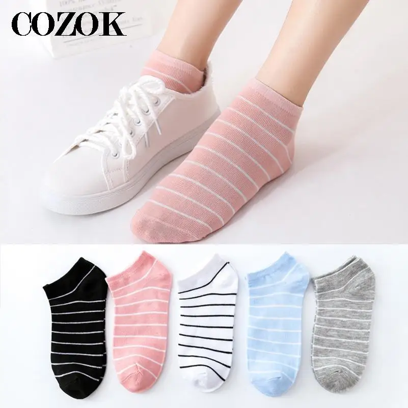 Women Fashion Socks Girls Female Invisible Short Ankle Boat Sock Slippers Striped Spring Summer Autumn Comfort Breathable Socks image 6