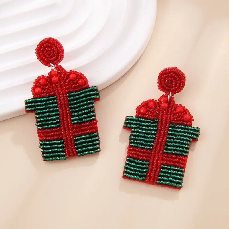 Rice bead earrings Christmas Christmas tree Santa Claus Snowflake Hand weaving Bohemia Alloy Originality Beaded earrings