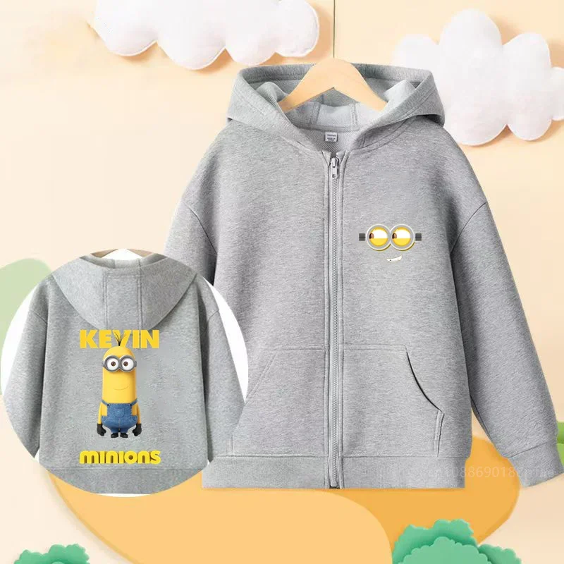 Minions Anime felpa con cappuccio per bambini con cerniera felpa con cappuccio moda Casual per ragazzi e ragazze