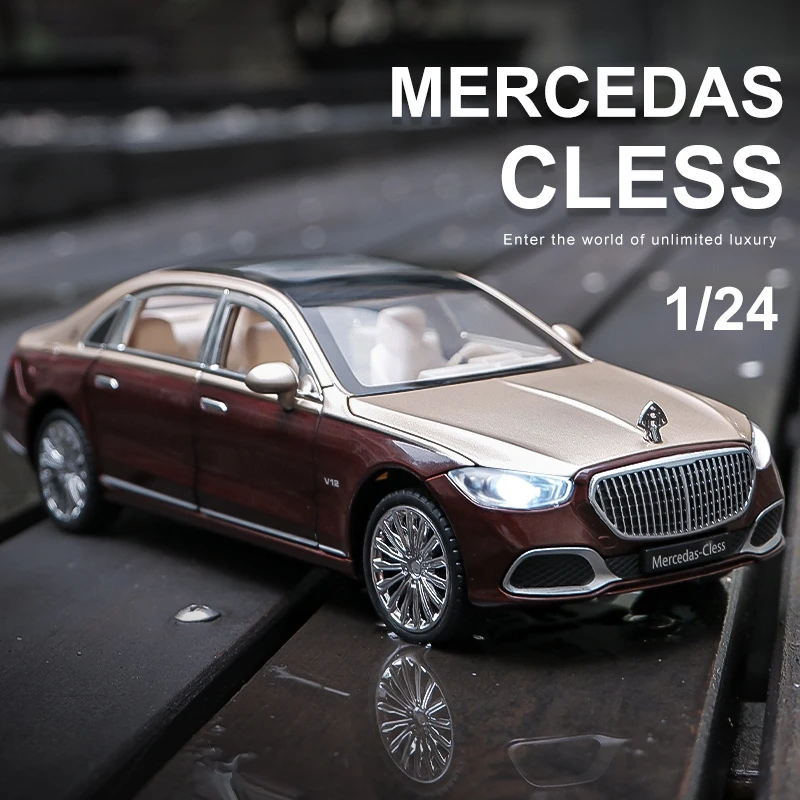 Coche de aleación de Metal modelo 1:22 Benz Maybach S680, vehículo de juguete de Metal fundido a presión, modelo de coche de alta simulación, sonido