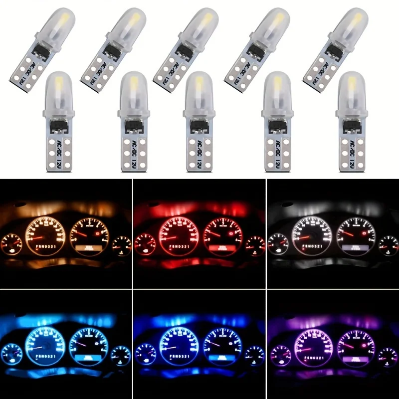 

10Pcs T5 LED Wedge Indicator Bulbs - Universal Car Dashboard Instrument Panel Light for Auto Gauge Cluster