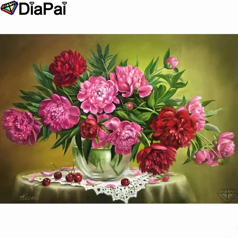 DIAPAI 5D-Diamantgemälde, voll quadratisch/rund, „Blumenlandschaft“, Bild von Strasssteinen, DIY-Diamant-Stickerei, Heimdekoration, A26301