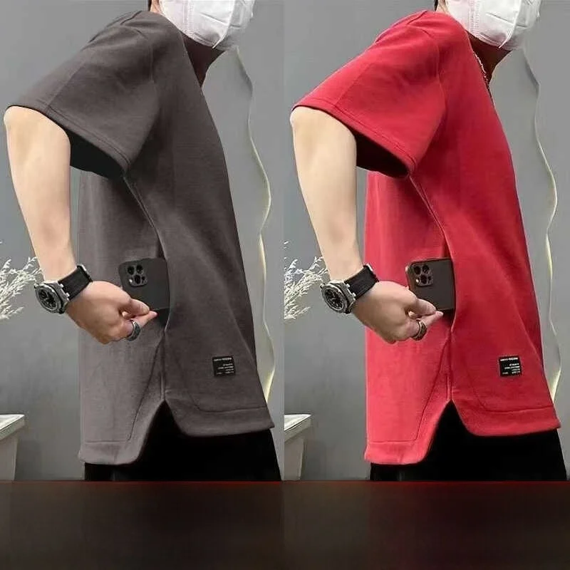 Hidden Pocket Heavyweight Waffle T-Shirt Breathable Loose Short Sleeve round Neck Summer Large Size Men's Casual Fashion Top