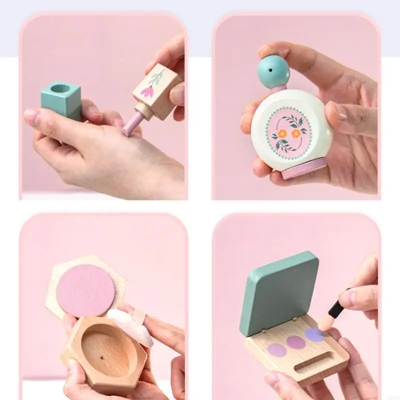 

Developmental Wooden Makeup Set For Girls 3+ Pretend Play Beauty Set With Brushes Mirror Storage Encourages Role Play A2UB