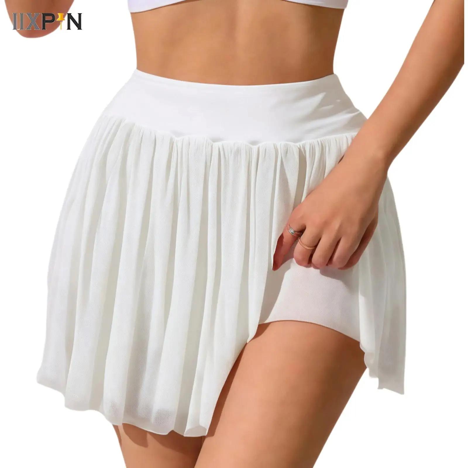 

Women Sports Tennis Skirt High Waist Elastic Waistband Solid Color Ruffled Skirt with Built-in Shorts Athletic Golf Yoga Skirts
