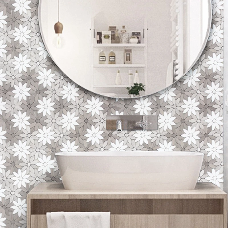 Carrara White Marble Daisy Flower Design Stone Mosaic Tiles , Grey Marble Mosaic Tiles for Bathroom Shower Kitchen Wall Floor