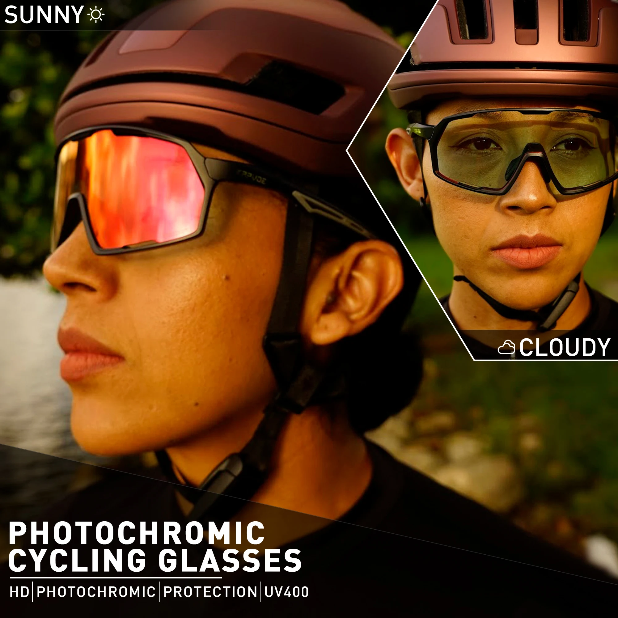 Kapvoe Color Photochromic Cycling Sunglasses Men Women Bike Glasses Riding Driving UV400 Mountain Bicycle Goggles Eyewear Sports