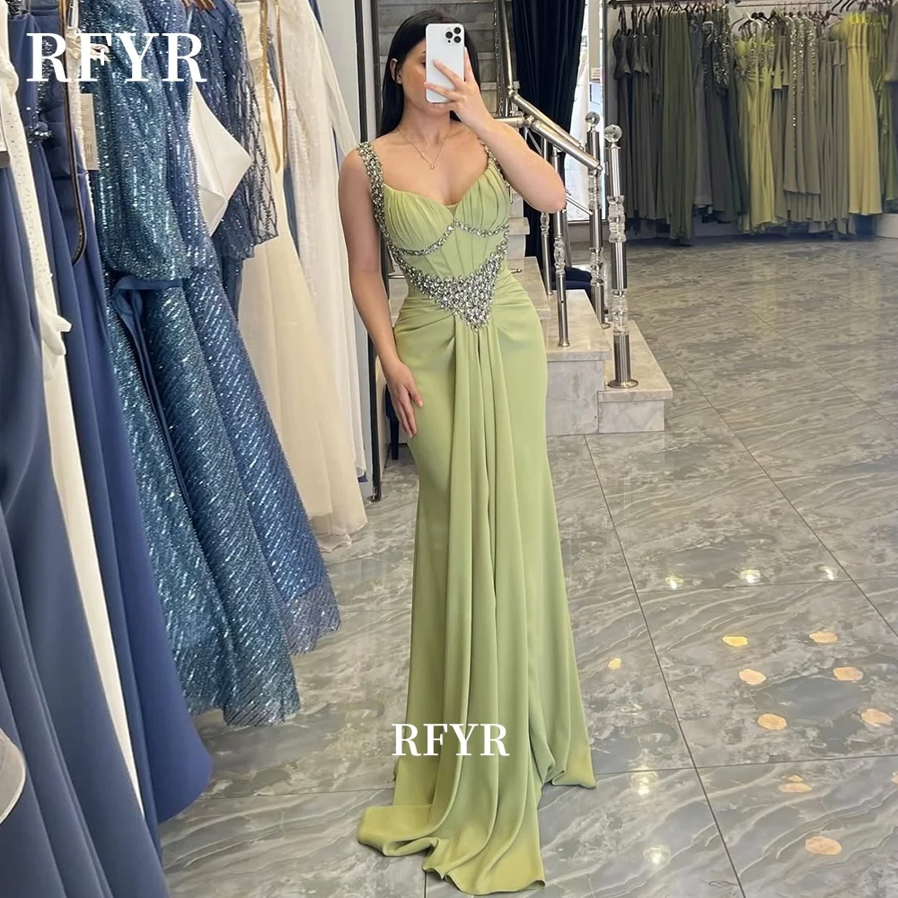 

RFYR Beaded Prom Dress Straight Party Dress Crystal Stones Chiffon Luxury Evening Dress for Women فستان سهرة Customized