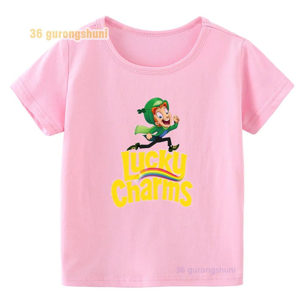 Kids T Shirt For girls tops tee lucky charms shirts Girl pink T-shirts baby Tshirt children Clothes Kawaii summer Short Sleeve