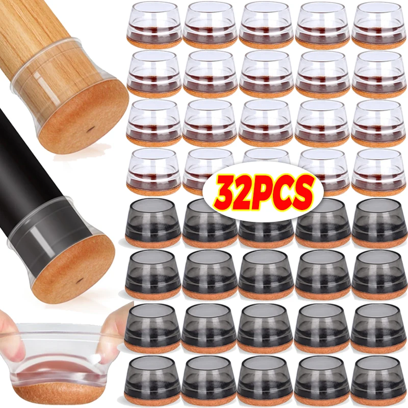 

1/32pcs Clear Chair Leg Protectors Felt Pads for Hardwood Floors Silicone Cover Furniture Leg Sliders Cap Non Slip Reduce Noise
