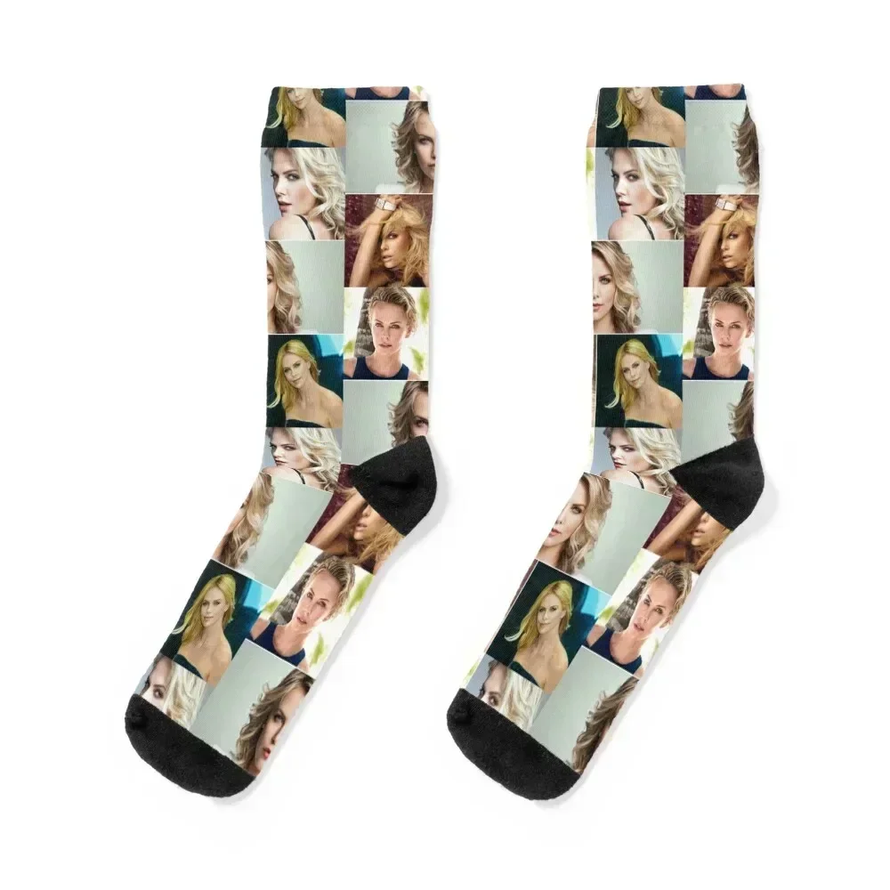 Charlize Theron South African-American actress Beautiful Aesthetics Photos Collage - 2 Socks new year cycling Boy Socks Women's