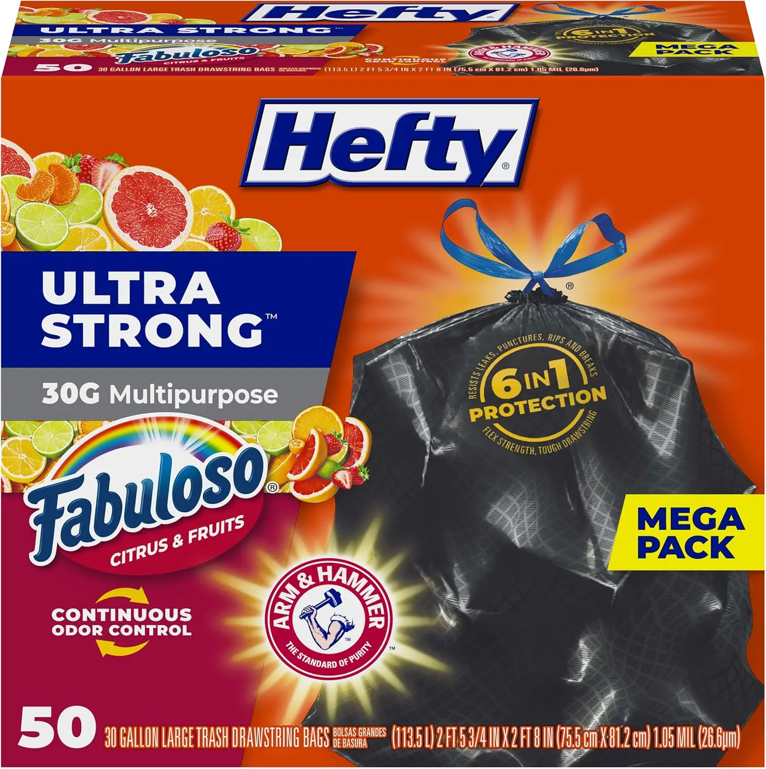 

30 Gallon Ultra Strong Trash Bags with Drawstring, Leak-Resistant and Scented, 50 Count for Multipurpose Use