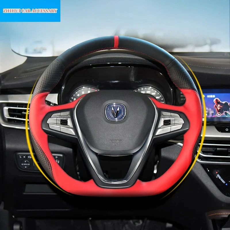 

Car Styling Hand-sewn Non-Slip Leather Steering Wheel Cover For Changan CS35 Plus 2020 Car Interior Modification Accessories