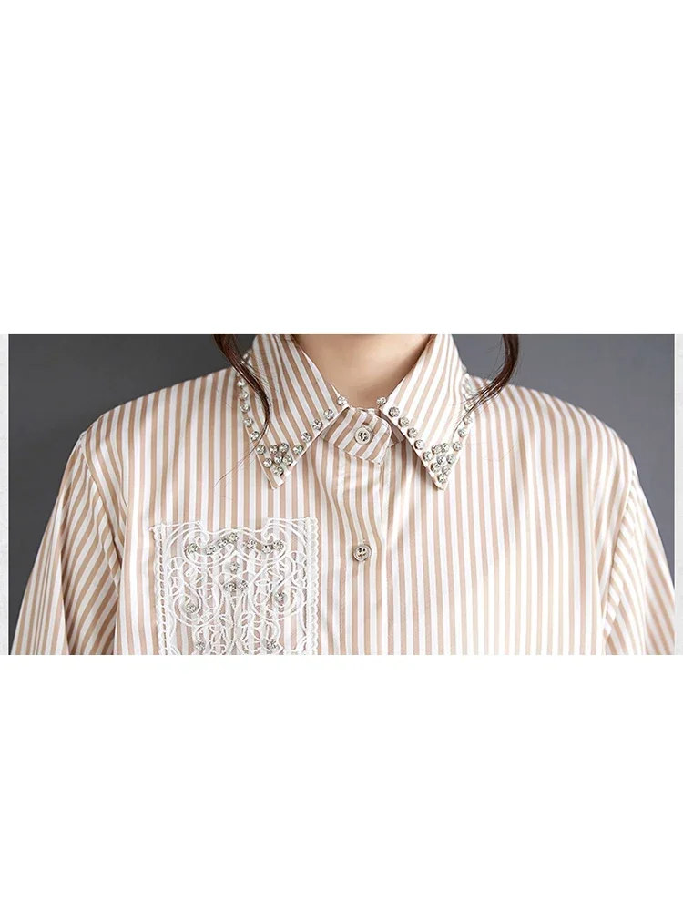 XITAO Turn Down Collar Stripe Women Shirt Dress Casual 2025 Autumn Long Sleeve Elegant Loose A-line Ankle Length Dress LJ1070