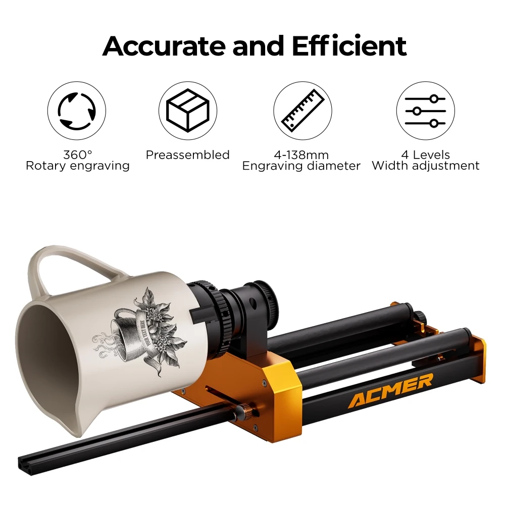 ACMER M4 Chuck Rotary Roller 4IN1 360° Rotary Module Clippable Diameter 4-64mm Laser Engraver Accessories for Cylindrical Object