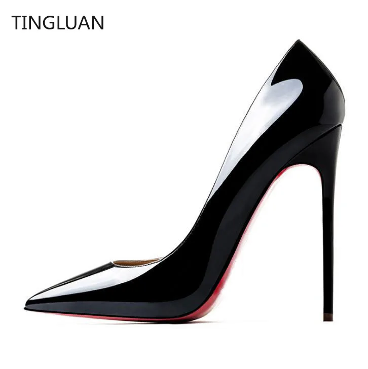 Women High Heel Shoes Red Shiny Bottoms Brand Pumps Nude Black Patent Leather 8cm 10cm 12cm Sexy Pointed Toe Wedding Shoes 34-44