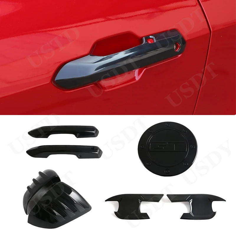

For Ford Mustang 2024 2025 Car Door Handle Bowl Cover Gloss Black Rearview Mirror Cover Mat
