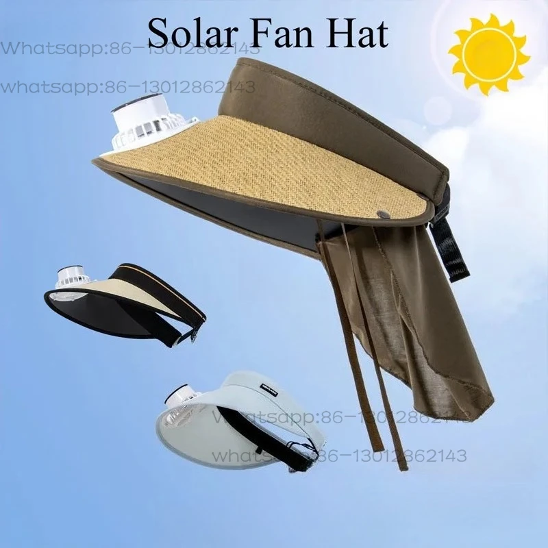 2025 New Solar Powered Long-lasting Fan Cap Women's Outdoor Travel UV Resistant Empty Top Cap USB Rechargeable Woven Straw Hats