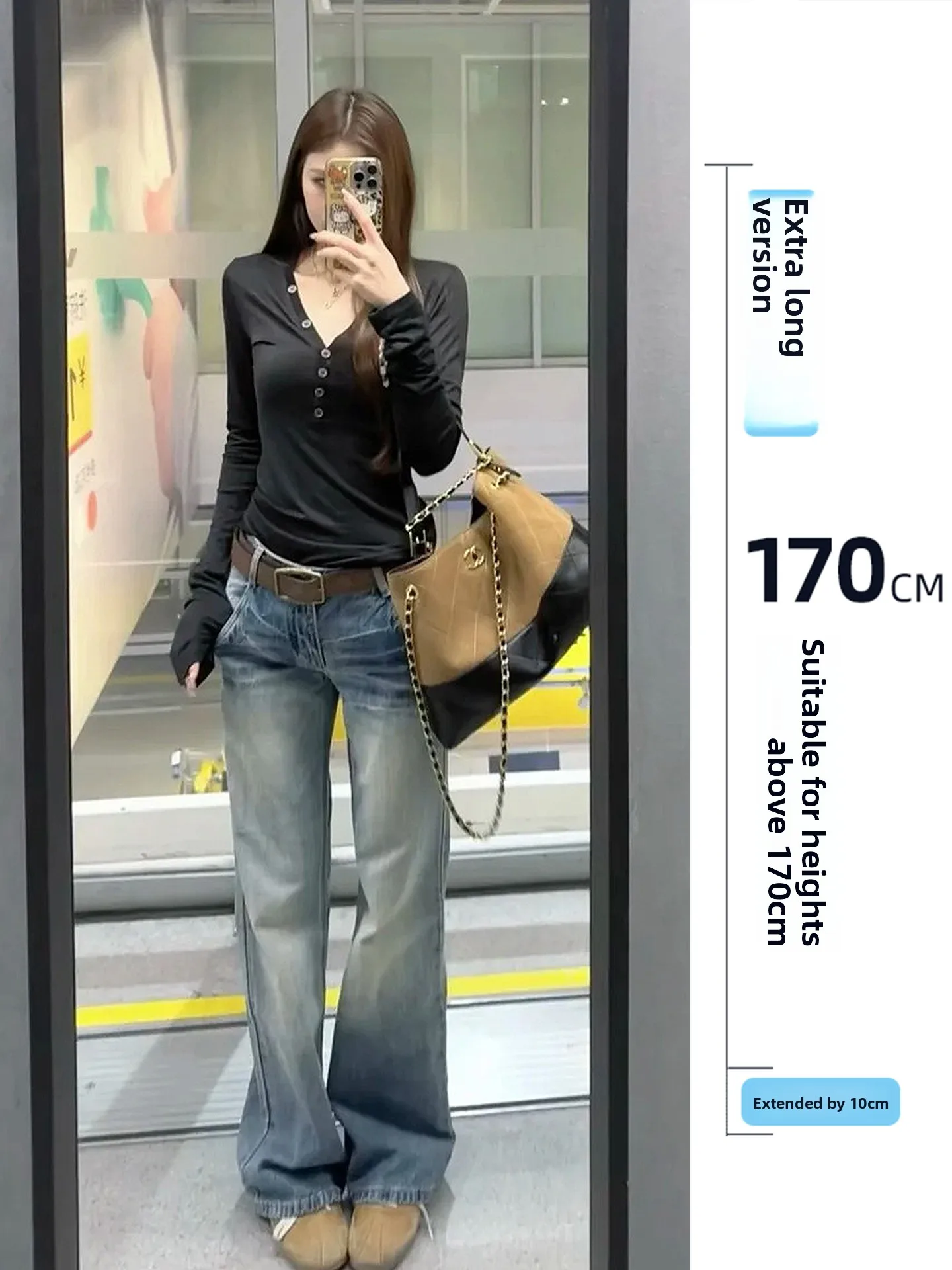 

Waed American Sle Loose Wide Leg Jeans High Waist Women's Autumn Winter Casual Wear Resistant Blue Jeans Long Size