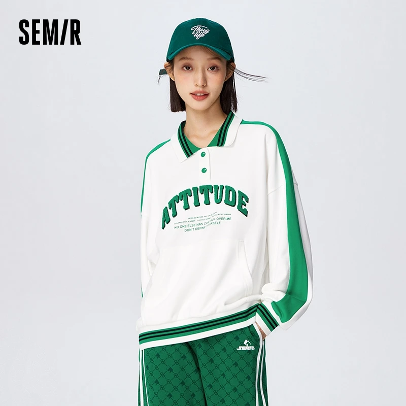 Semir POLO Shirt Women Oversize Letter Contrasted Color 2023 Spring New Shirt