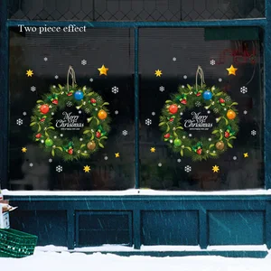 Dua Sisi Pohon Anggur Natal Cincin Stiker Dinding Kaca Jendela Pintu Dekorasi Rumah Mural Dekorasi Kamar Tahun Baru Stiker Berperekat 8 stiker pintu natal penjualan terbaik - №